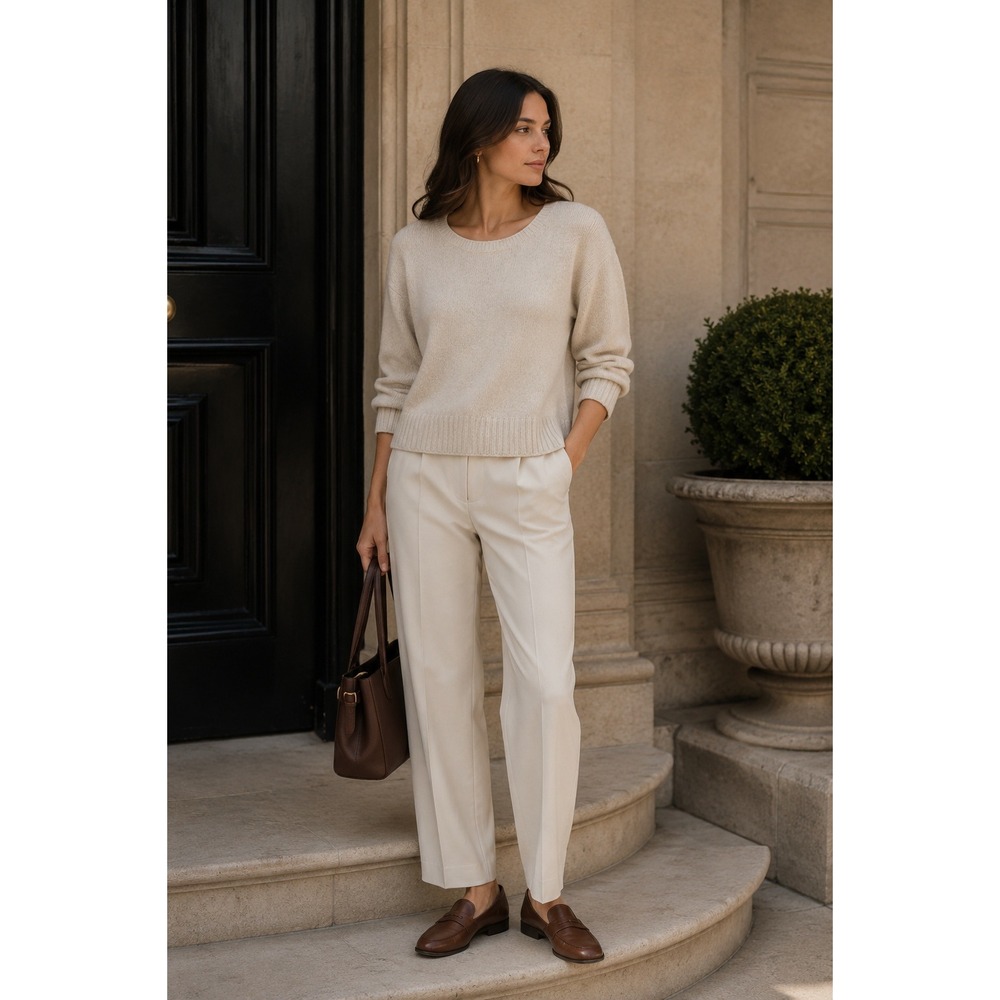Jenni Kayne Oatmeal Wool Cashmere Blend Crewneck Sweater Beige 457-7388-D19